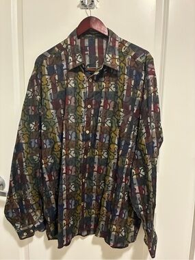 Vintage 90s Jhane Barnes Geometric Abstract Mens XL shirt